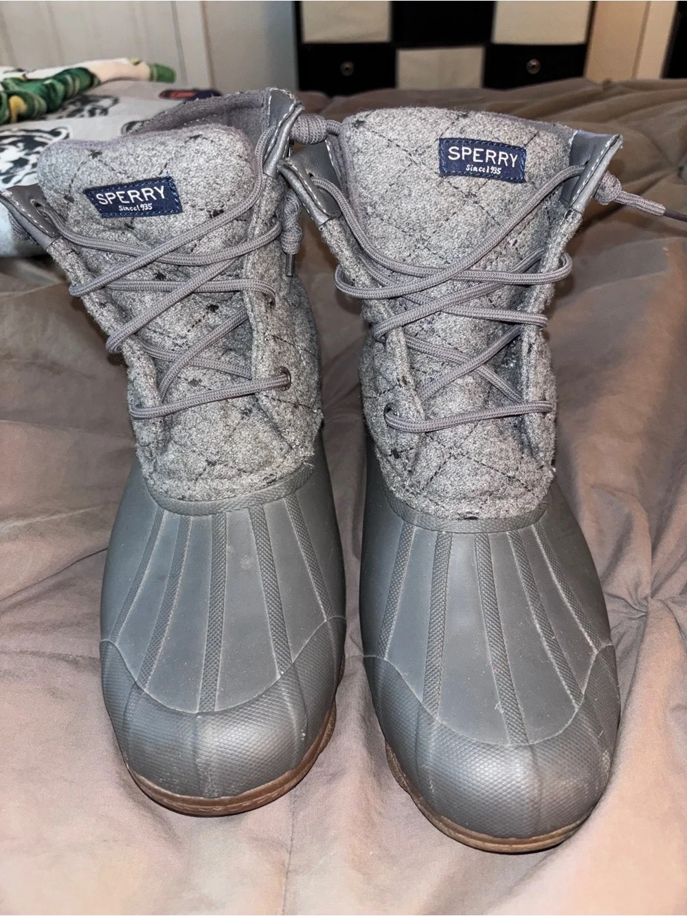 Sperry Gray Quilted Wool-Upper Duck Boots